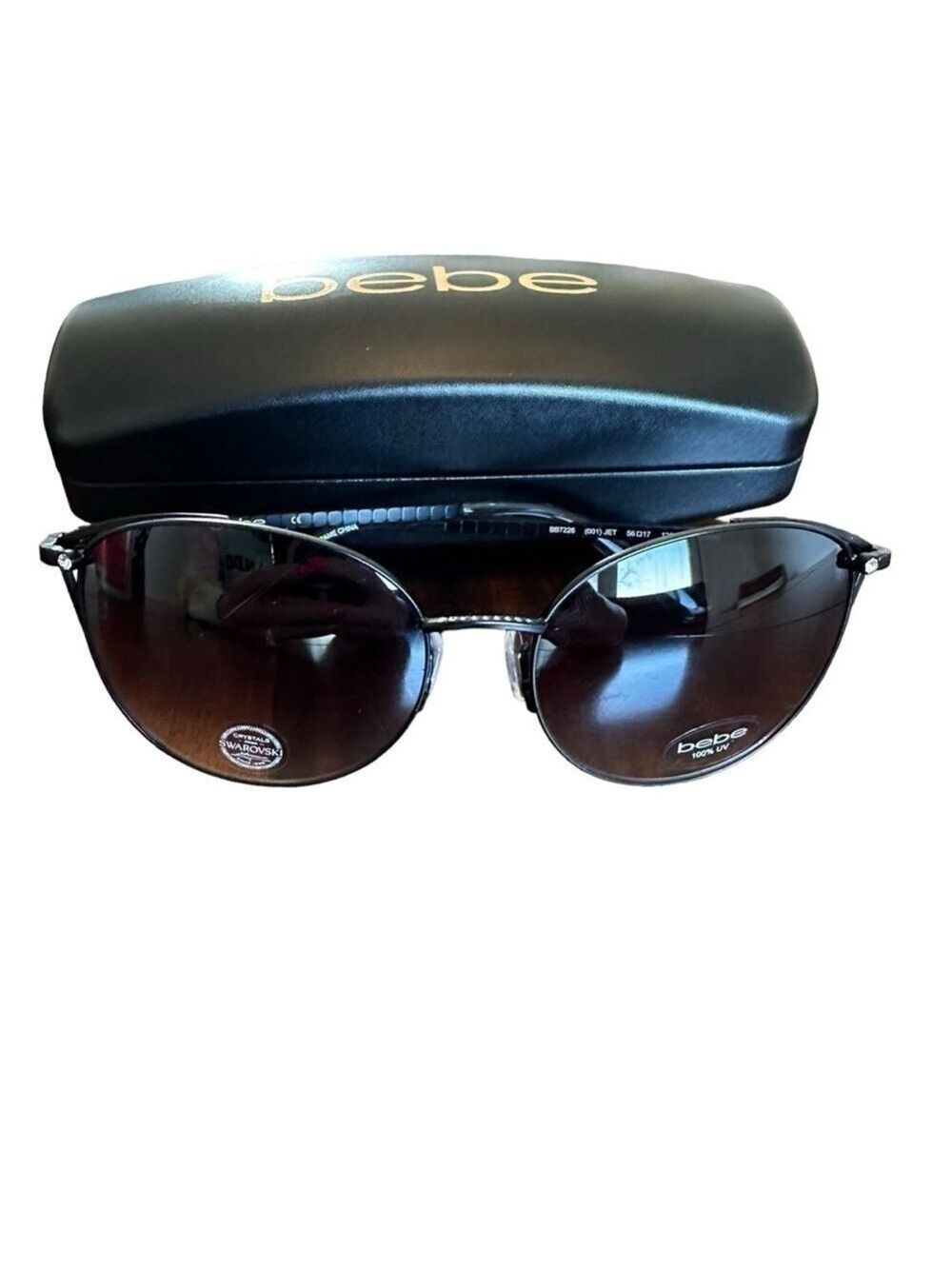 Bebe Metal Cat-Eye w/ Swarovski Crystal Jet Black Women’s Sunglasses - Picture 2 of 9
